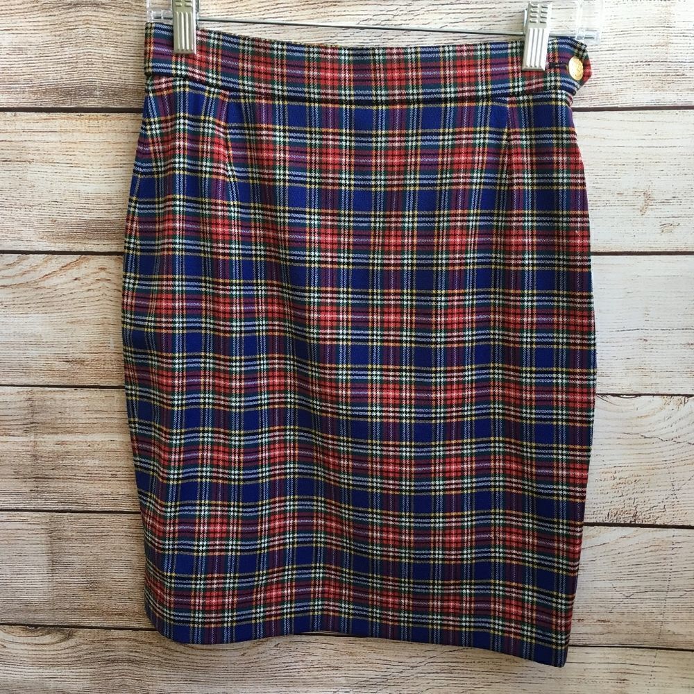 VINTAGE‎ 80s ESCADA SPORT MARGARETHA LEY PENCIL SKIRT IN PLAID WOOL